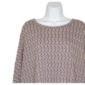 Habitat‎ Top XS Beige Blue Round Neck 3/4 Dolman Sleeve Relaxed Oversized Blouse